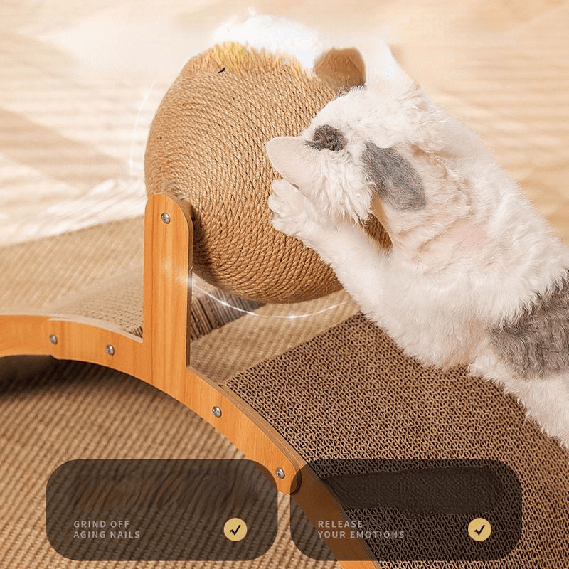 🏆 Last Day Special Price £8.99! ⏳Sisal Cat Scratcher Ball with Cardboard Pad, 2‑in‑1 Cat Scratching Toy