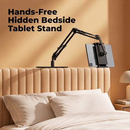 🛏️50% OFF NOW! Hands‑Free Hidden Bedside Tablet Stand, No‑Drill Mattress‑Base Tablet Holder, Stable Anti‑Shake Adjustable Arm for Bed Watching, Fits Phones & Tablets