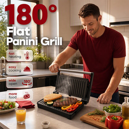 ⏰ LIMITED TIME 50% OFF! 🔥Electric Sandwich Press and Panini Maker with 180-Degree Flat Grill