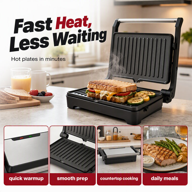 ⏰ LIMITED TIME 50% OFF! 🔥Electric Sandwich Press and Panini Maker with 180-Degree Flat Grill