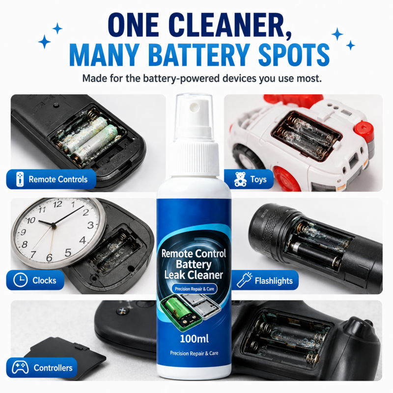 🔋50% OFF NOW! Remote Control Battery Leakage Cleaner, Precision Nozzle Electronic Contact Cleaning Spray, Rapidly Dissolve Battery Corrosion & Restore Conductivity for Household Battery‑Powered Gadgets