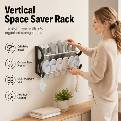 👟50% OFF NOW! Drill‑Free Wall‑Mounted Shoe Rack‑Vertical Space‑Saver Carbon Steel Shoe Organizer, Anti‑Rust No‑Drill Storage Rack for Entryway Bathroom & Closet