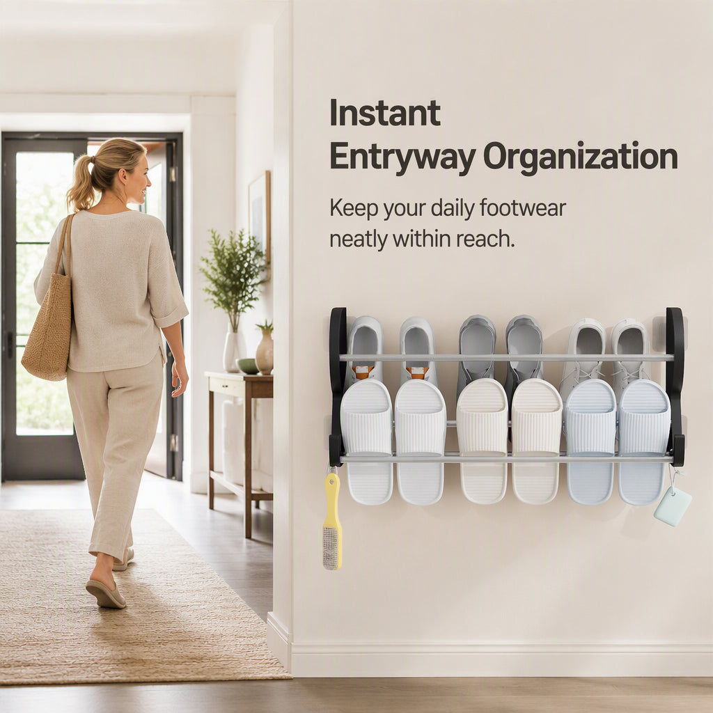 👟50% OFF NOW! Drill‑Free Wall‑Mounted Shoe Rack‑Vertical Space‑Saver Carbon Steel Shoe Organizer, Anti‑Rust No‑Drill Storage Rack for Entryway Bathroom & Closet