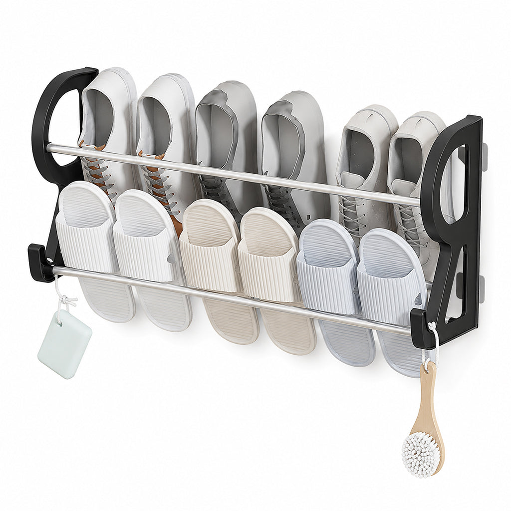 👟50% OFF NOW! Drill‑Free Wall‑Mounted Shoe Rack‑Vertical Space‑Saver Carbon Steel Shoe Organizer, Anti‑Rust No‑Drill Storage Rack for Entryway Bathroom & Closet