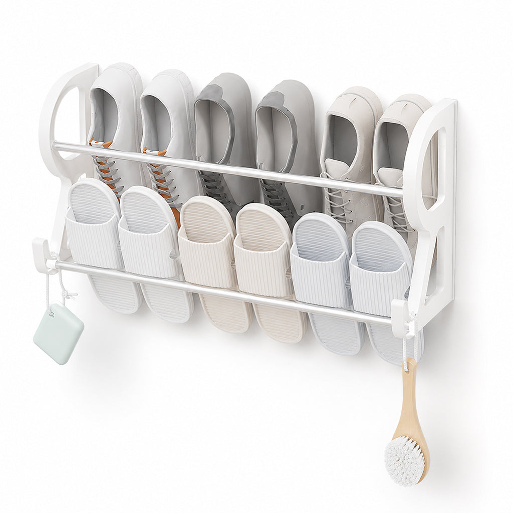 👟50% OFF NOW! Drill‑Free Wall‑Mounted Shoe Rack‑Vertical Space‑Saver Carbon Steel Shoe Organizer, Anti‑Rust No‑Drill Storage Rack for Entryway Bathroom & Closet