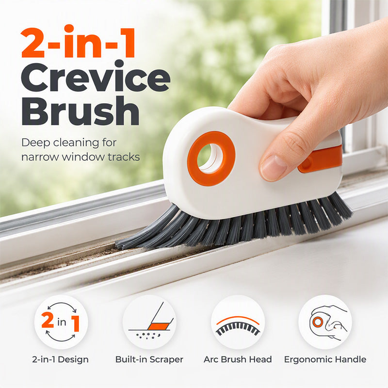 🧹 2-in-1 Window Groove Cleaning Brush with Built-in Scraper – Narrow Crevice Tool with Hard Bristles
