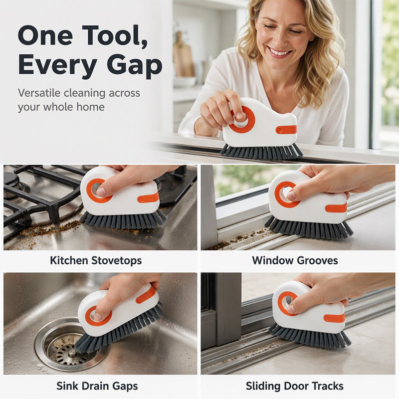 🧹 2-in-1 Window Groove Cleaning Brush with Built-in Scraper – Narrow Crevice Tool with Hard Bristles