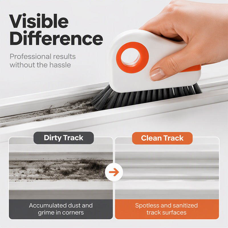 🧹 2-in-1 Window Groove Cleaning Brush with Built-in Scraper – Narrow Crevice Tool with Hard Bristles