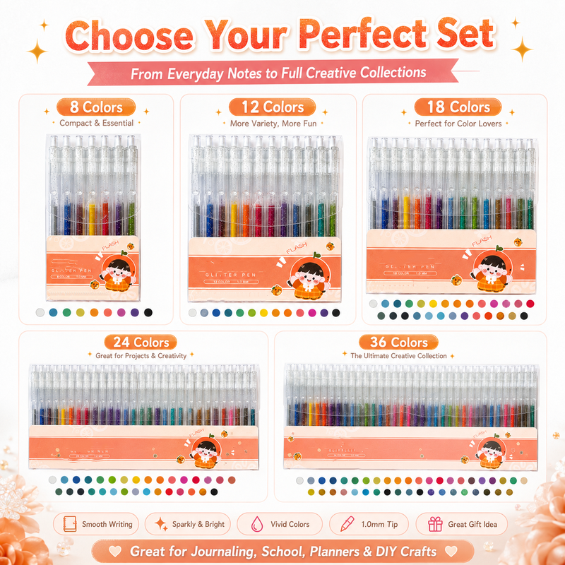Retractable Glitter Gel Pen Set for Journaling & Drawing