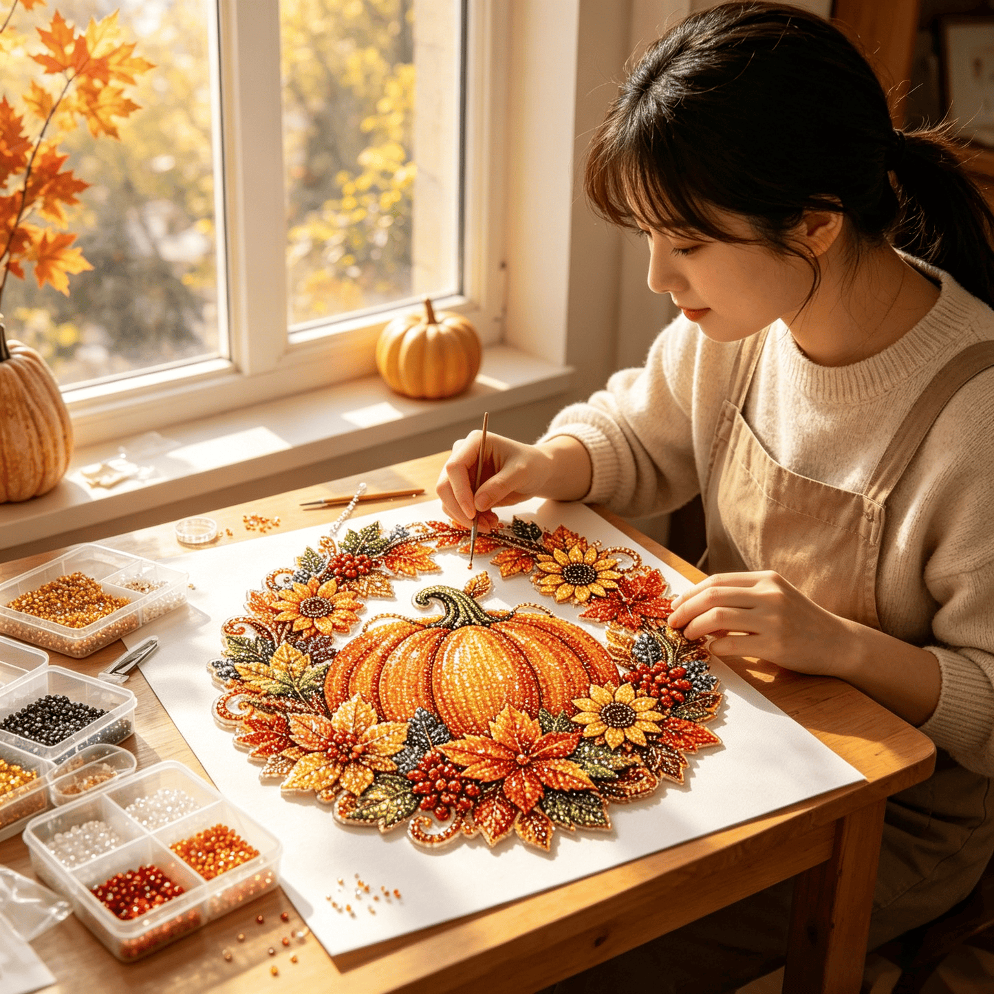 🎃Halloween Sale🍂 Pumpkin wreath with a diamond pattern to hang up – Complete DIY kit