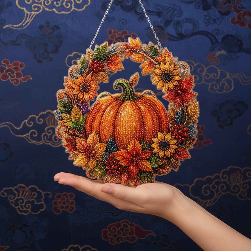 🎃Halloween Sale🍂 Pumpkin wreath with a diamond pattern to hang up – Complete DIY kit