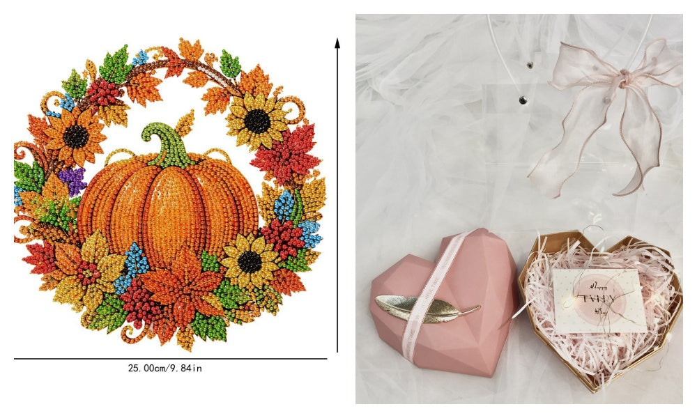 🎃Halloween Sale🍂 Pumpkin wreath with a diamond pattern to hang up – Complete DIY kit