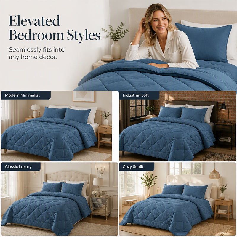 ⏳LIMITED-TIME 50% OFF! 💐3-Piece Quilted Comforter Set with Shams⏰