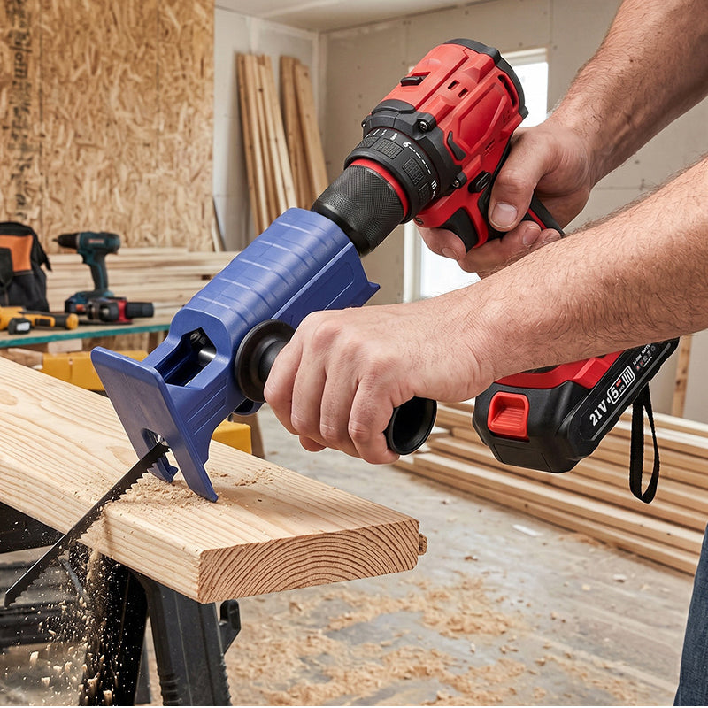 🔧⚡ Drill-to-Reciprocating Saw Adapter – 50% OFF! 3 interchangeable blades, ergonomic handle, compact 0.4kg – turn your drill into a multi-cutter.
