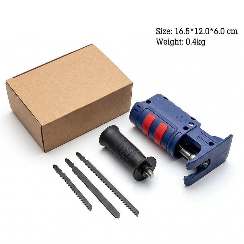 🔧⚡ Drill-to-Reciprocating Saw Adapter – 50% OFF! 3 interchangeable blades, ergonomic handle, compact 0.4kg – turn your drill into a multi-cutter.