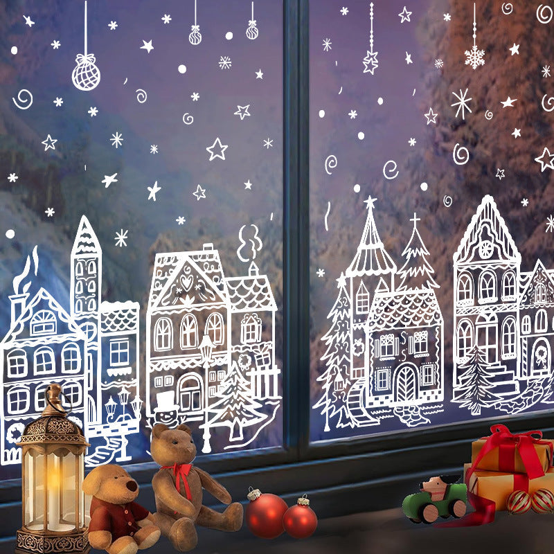 🎄50% OFF NOW! Christmas Village Window Cling Set‑ White Xmas Town Scene Static Window Decals, Snowflake House Reusable Stickers for Holiday Glass Decor, Home & Shop Christmas Ornaments