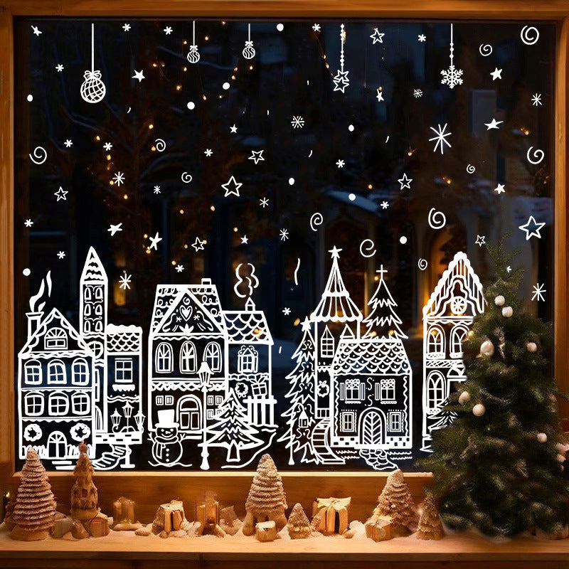 🎄50% OFF NOW! Christmas Village Window Cling Set‑ White Xmas Town Scene Static Window Decals, Snowflake House Reusable Stickers for Holiday Glass Decor, Home & Shop Christmas Ornaments
