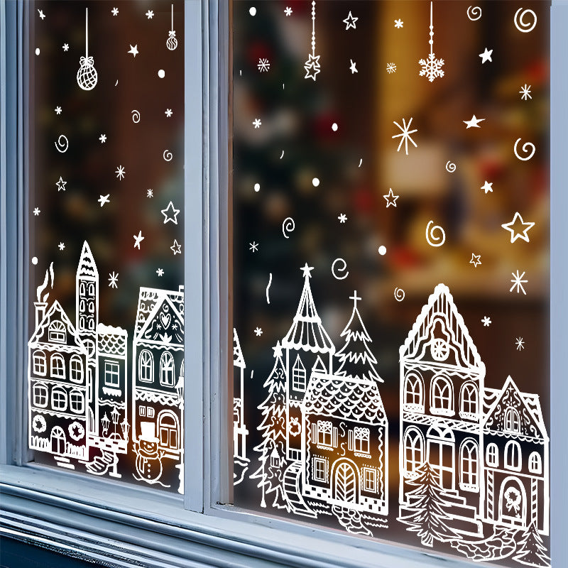 🎄50% OFF NOW! Christmas Village Window Cling Set‑ White Xmas Town Scene Static Window Decals, Snowflake House Reusable Stickers for Holiday Glass Decor, Home & Shop Christmas Ornaments
