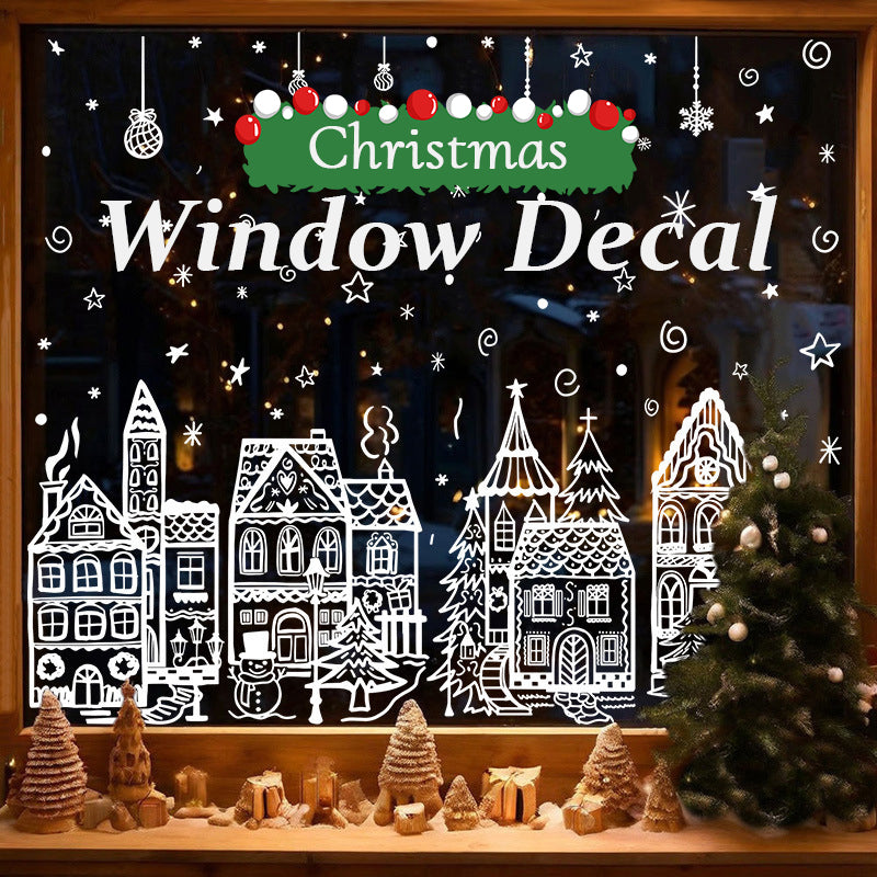 🎄50% OFF NOW! Christmas Village Window Cling Set‑ White Xmas Town Scene Static Window Decals, Snowflake House Reusable Stickers for Holiday Glass Decor, Home & Shop Christmas Ornaments