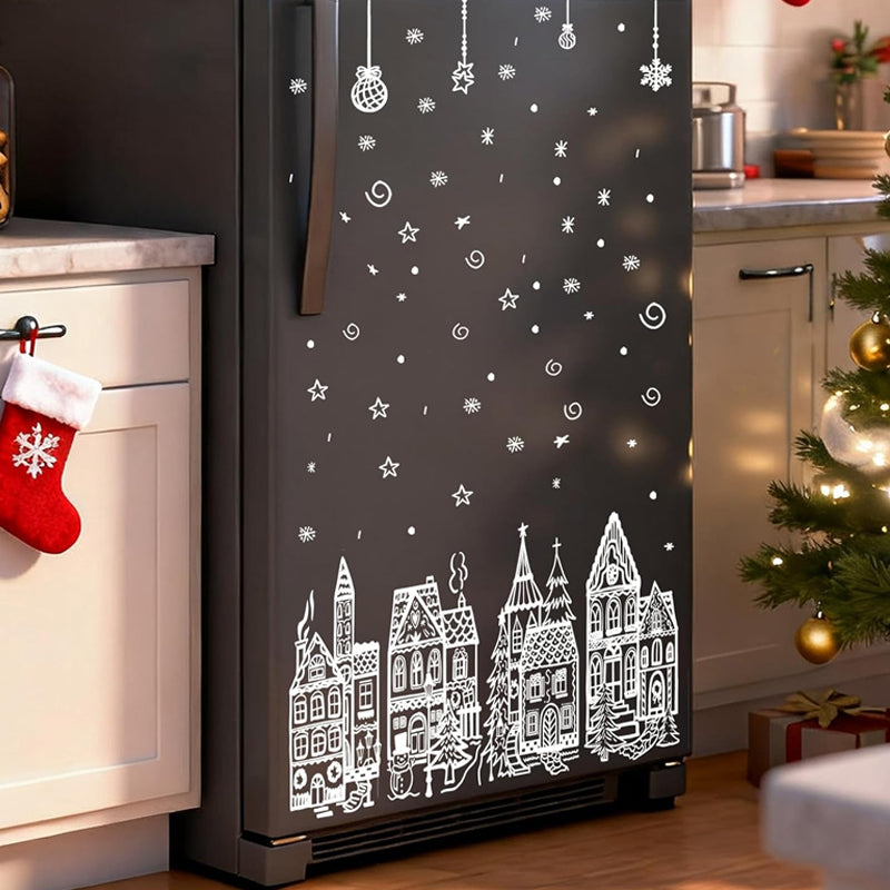🎄50% OFF NOW! Christmas Village Window Cling Set‑ White Xmas Town Scene Static Window Decals, Snowflake House Reusable Stickers for Holiday Glass Decor, Home & Shop Christmas Ornaments
