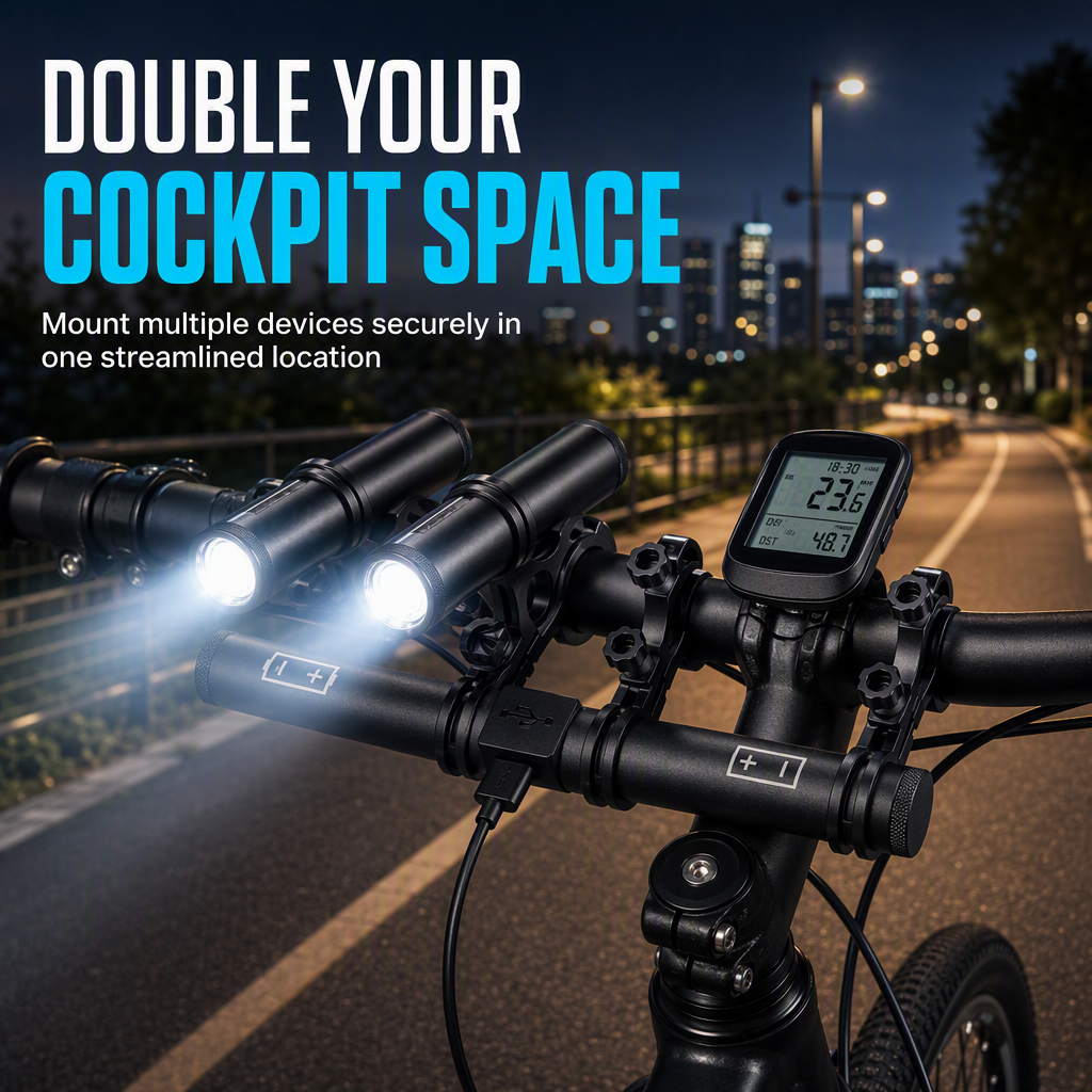 🚴50% OFF NOW! Bicycle Handlebar Extender Bracket with USB Power Bank Function, Dual Mount Bike Handlebar Extension for Bike Lights, GPS & Cycling Accessories