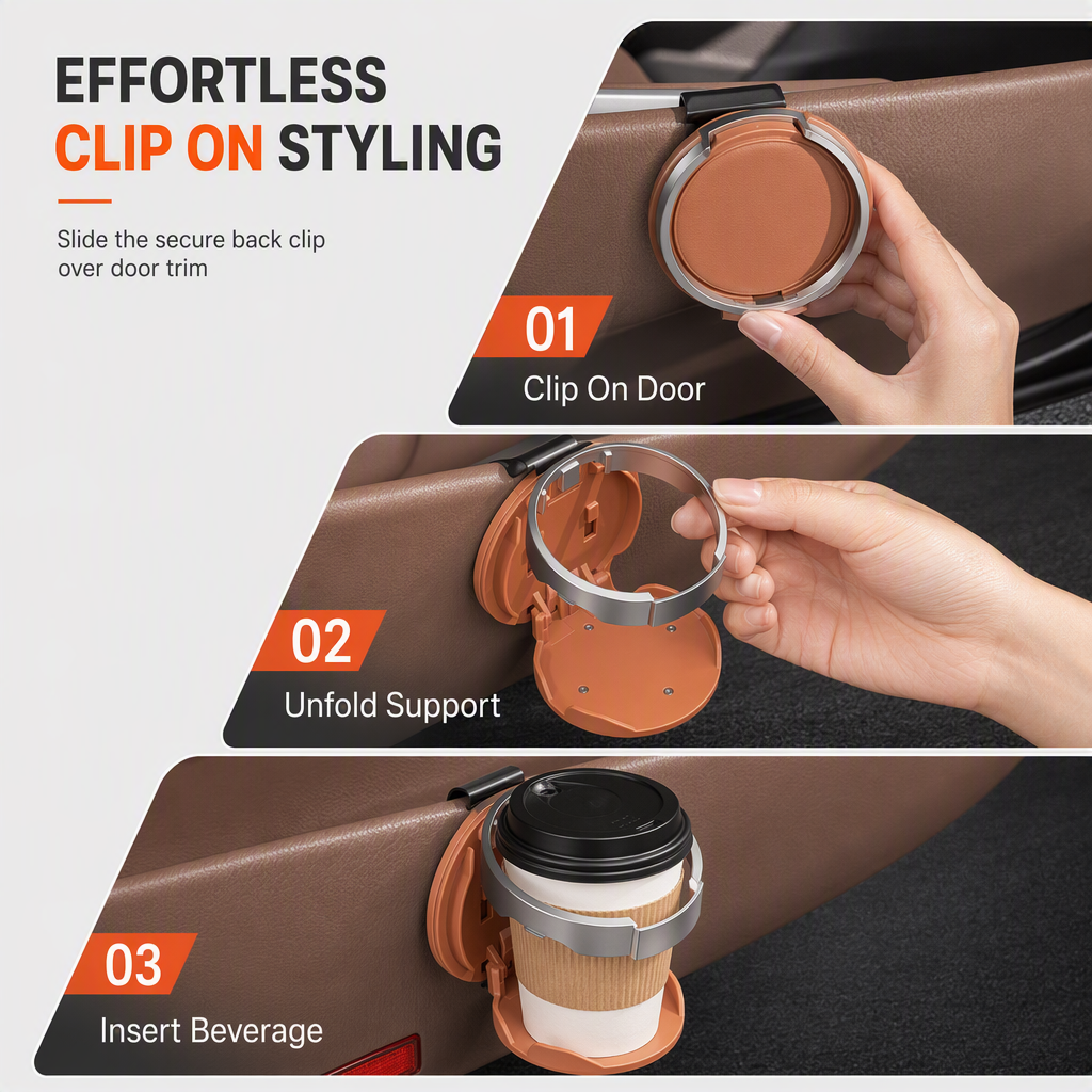 🚗 🥤Multifunctional Foldable Car Door Cup Holder Large Diameter Drink and Water Bottle Storage Rack