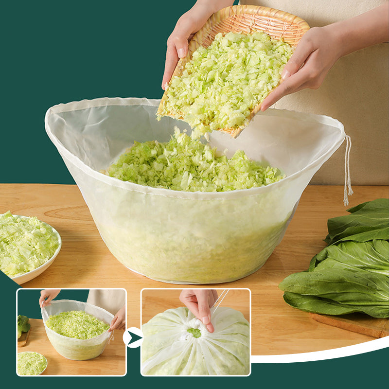 🥬50% OFF NOW! No-Mess Fine Mesh Nylon Strain Bag – Reusable Food Filter Bag for Squeezing Vegetable Water, Straining Juice, Nut Milk & Dumpling Filling, Drawstring Food Strainer Bag for Kitchen