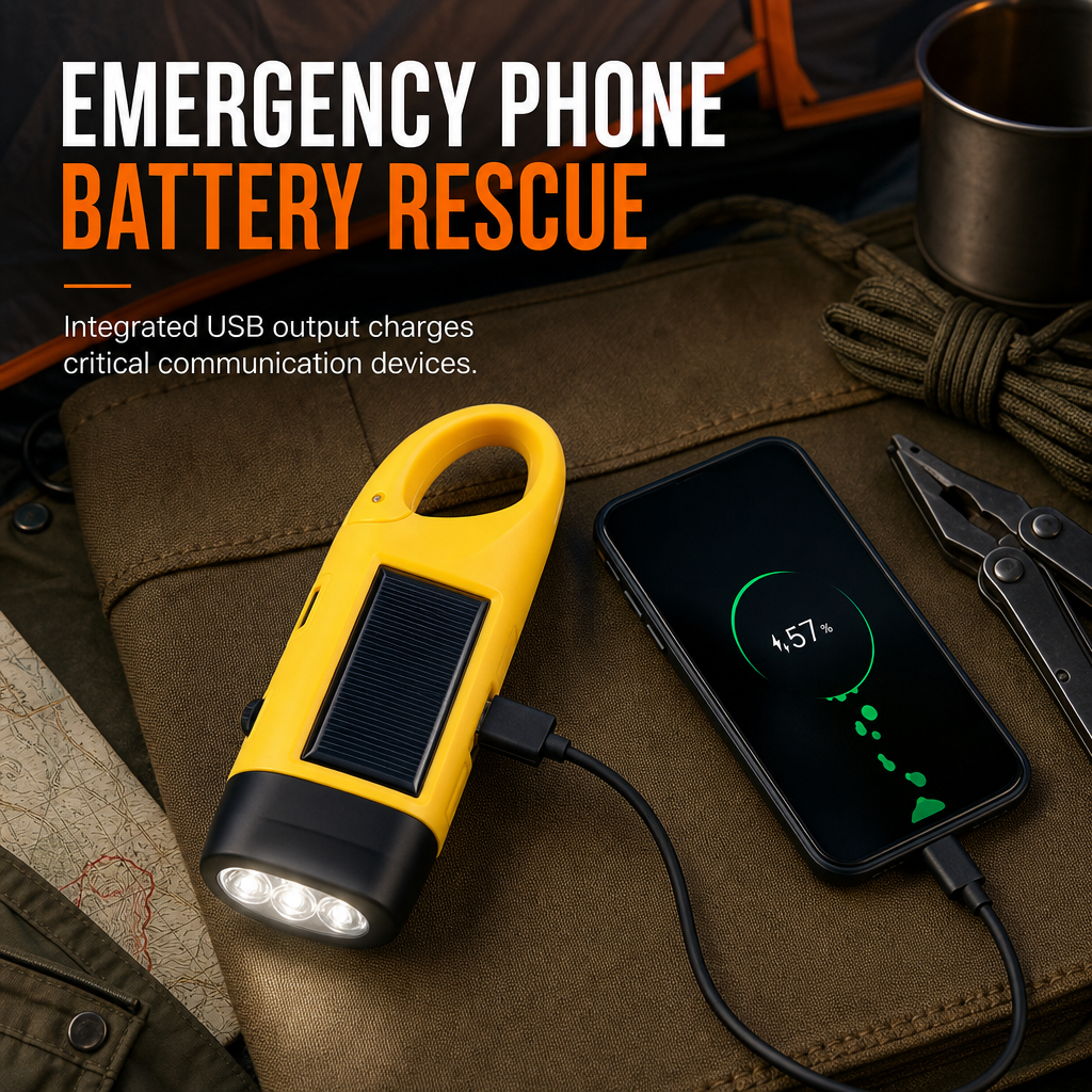 🔦 Hand-Crank Solar Flashlight for Outdoor and Backup Lighting