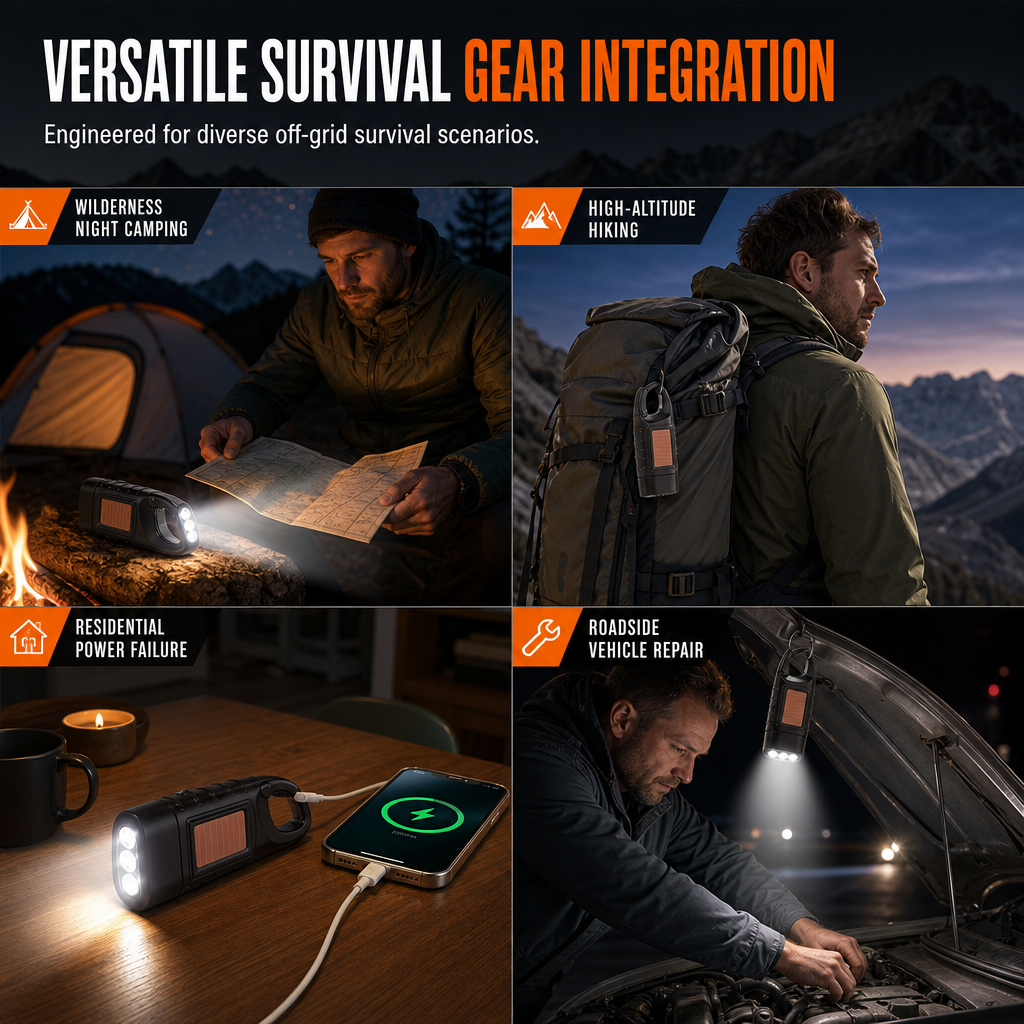 🔦 Hand-Crank Solar Flashlight for Outdoor and Backup Lighting