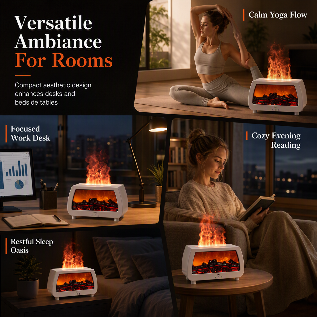 🔥 50% OFF NOW! 💨✨Fireplace Flame Humidifier, Aromatherapy Diffuser With Music Sync Light, Ultra Quiet For Bedroom & Office🌙