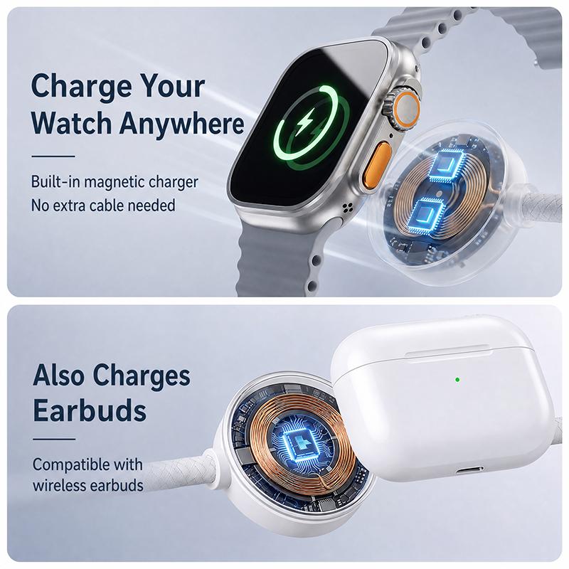 📱⌚ Multi-Device Fast Charging Cable – Snap-On Watch Charger & USB-C Power