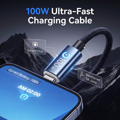 🔌50% OFF NOW! 100W Ultra-Fast Type-C to Type-C Charging Cable – Nylon Braided PD Charger Cord, Smart Safety Chip, Reinforced SR Joint for Phone, Laptop & Tablet