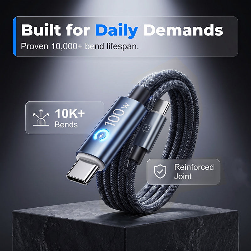 🔌50% OFF NOW! 100W Ultra-Fast Type-C to Type-C Charging Cable – Nylon Braided PD Charger Cord, Smart Safety Chip, Reinforced SR Joint for Phone, Laptop & Tablet
