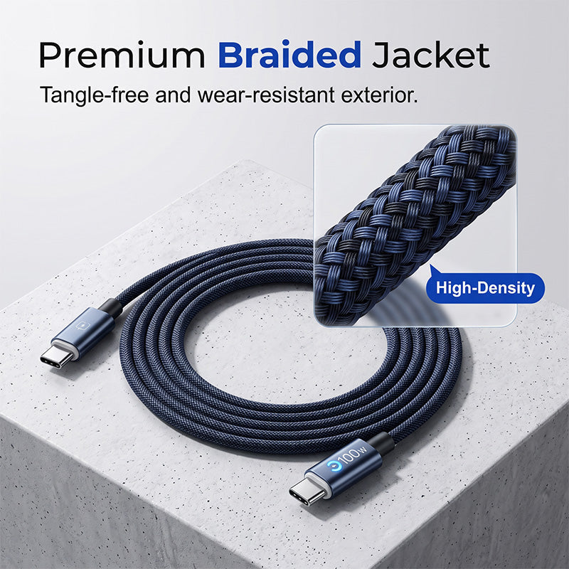 🔌50% OFF NOW! 100W Ultra-Fast Type-C to Type-C Charging Cable – Nylon Braided PD Charger Cord, Smart Safety Chip, Reinforced SR Joint for Phone, Laptop & Tablet