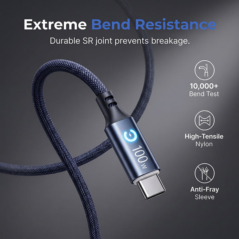 🔌50% OFF NOW! 100W Ultra-Fast Type-C to Type-C Charging Cable – Nylon Braided PD Charger Cord, Smart Safety Chip, Reinforced SR Joint for Phone, Laptop & Tablet