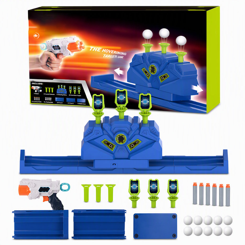 Electric Hovering Ball Target Shooting Game Set with Toy Guns and Floating Balls Glow in the Dark Electronic Target for Kids
