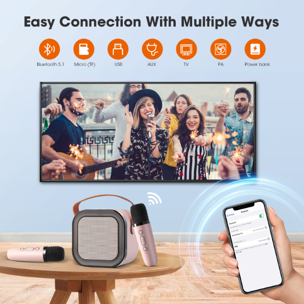 🎤 50% OFF | Mini Bluetooth Karaoke Machine – Wireless Mic & Dancing LED Lights