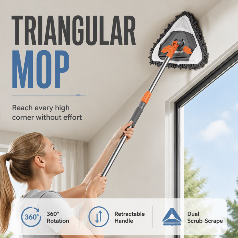 🧹 50% OFF NOW! 🎁 Triangular Cleaning Mop with Extendable Pole – 360° swivel, washable pads & lightweight