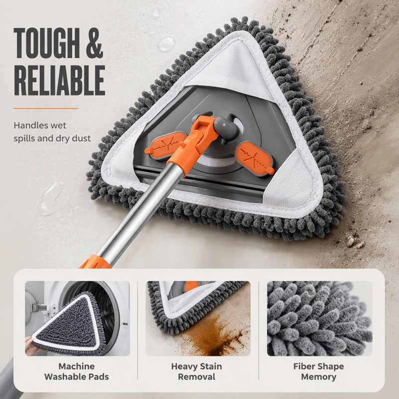 🧹 50% OFF NOW! 🎁 Triangular Cleaning Mop with Extendable Pole – 360° swivel, washable pads & lightweight