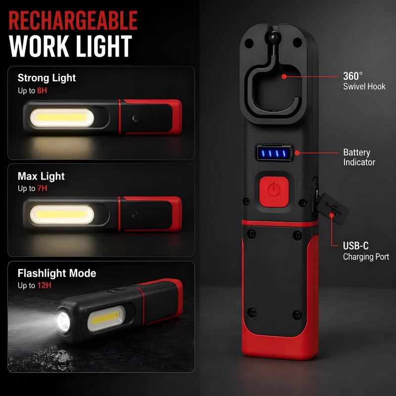 🔦 Rechargeable COB LED Work Light – Magnetic Base & 360° Rotation