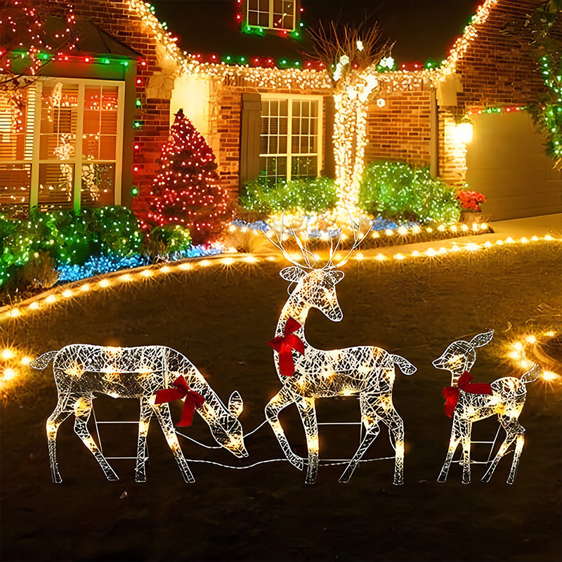 LED Christmas Reindeer Set with Bow – Decorative Reindeer Family for Indoor and Outdoor