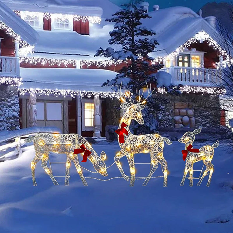 LED Christmas Reindeer Set with Bow – Decorative Reindeer Family for Indoor and Outdoor