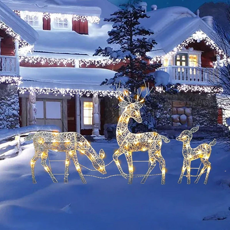 LED Christmas Reindeer Set with Bow – Decorative Reindeer Family for Indoor and Outdoor