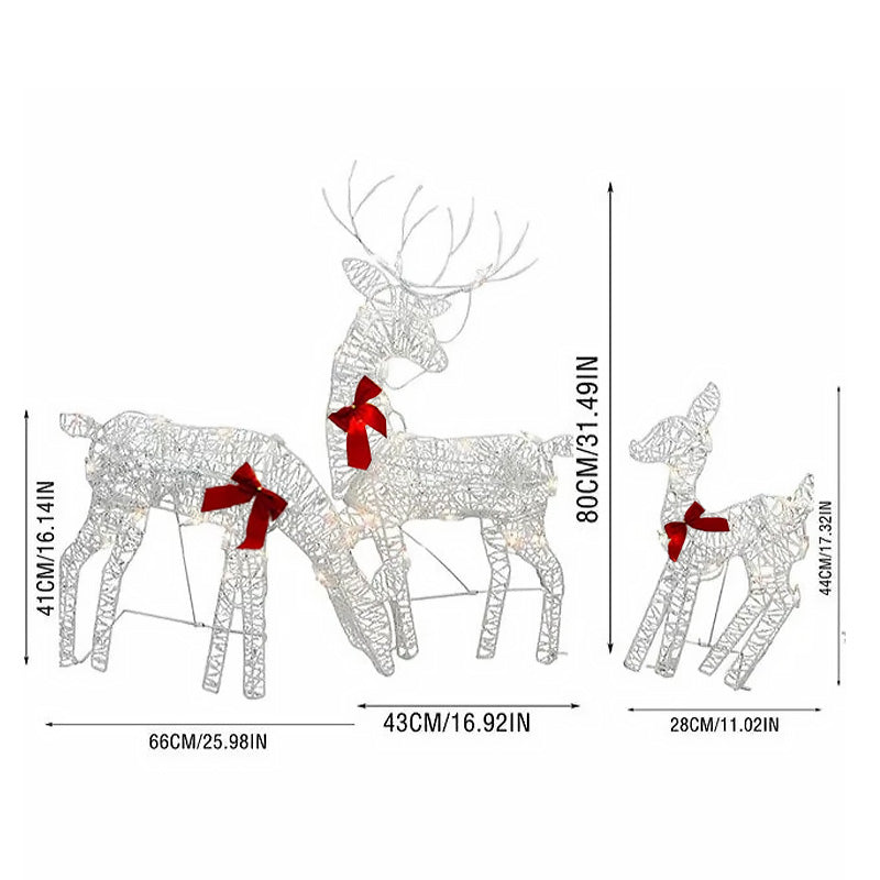 LED Christmas Reindeer Set with Bow – Decorative Reindeer Family for Indoor and Outdoor