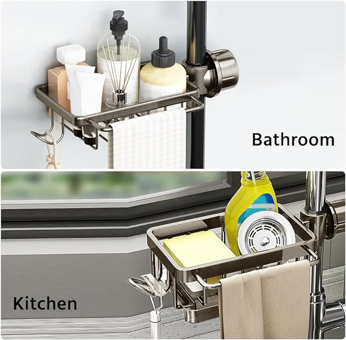 🧽🚰Faucet‑Mounted Sink‑Sponge‑Holder | Tool‑Free Install, Removable‑Drip‑Tray & Side‑Hook🏠