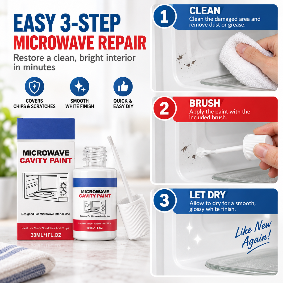🛠️ Microwave Cavity Touch-Up Paint | White 30ml