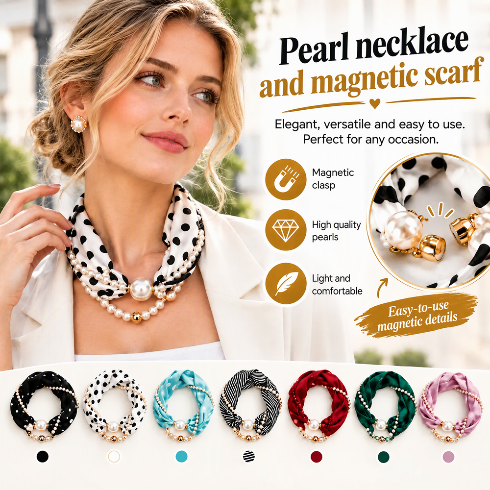 📿 50% OFF! 🧣 Pearl Scarf Necklace – Timeless Elegance with Adjustable Bow Design, Piercing-Free Jewellery, Versatile Style for Daily Wear & Special Occasions – Classic Pearl Accent 🤍
