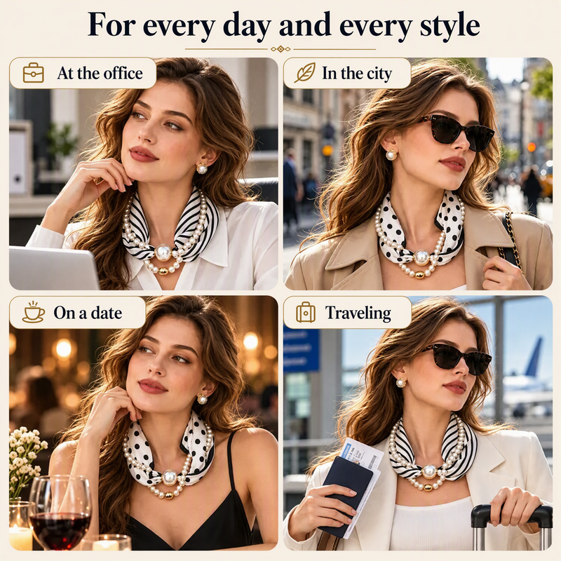 📿 50% OFF! 🧣 Pearl Scarf Necklace – Timeless Elegance with Adjustable Bow Design, Piercing-Free Jewellery, Versatile Style for Daily Wear & Special Occasions – Classic Pearl Accent 🤍