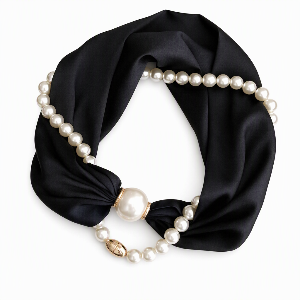 📿 50% OFF! 🧣 Pearl Scarf Necklace – Timeless Elegance with Adjustable Bow Design, Piercing-Free Jewellery, Versatile Style for Daily Wear & Special Occasions – Classic Pearl Accent 🤍