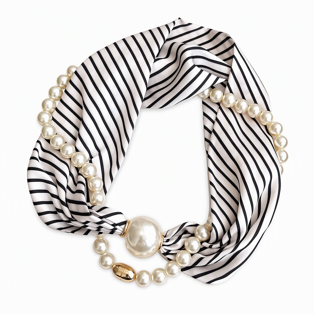 📿 50% OFF! 🧣 Pearl Scarf Necklace – Timeless Elegance with Adjustable Bow Design, Piercing-Free Jewellery, Versatile Style for Daily Wear & Special Occasions – Classic Pearl Accent 🤍